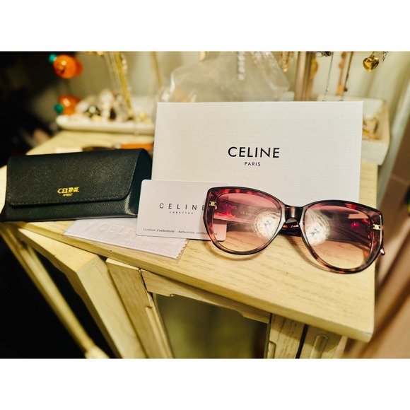 Celine Tortoise Cat Eye Sunglasses Brown Gradient Lens Designer Eyewear - Picture 15 of 15